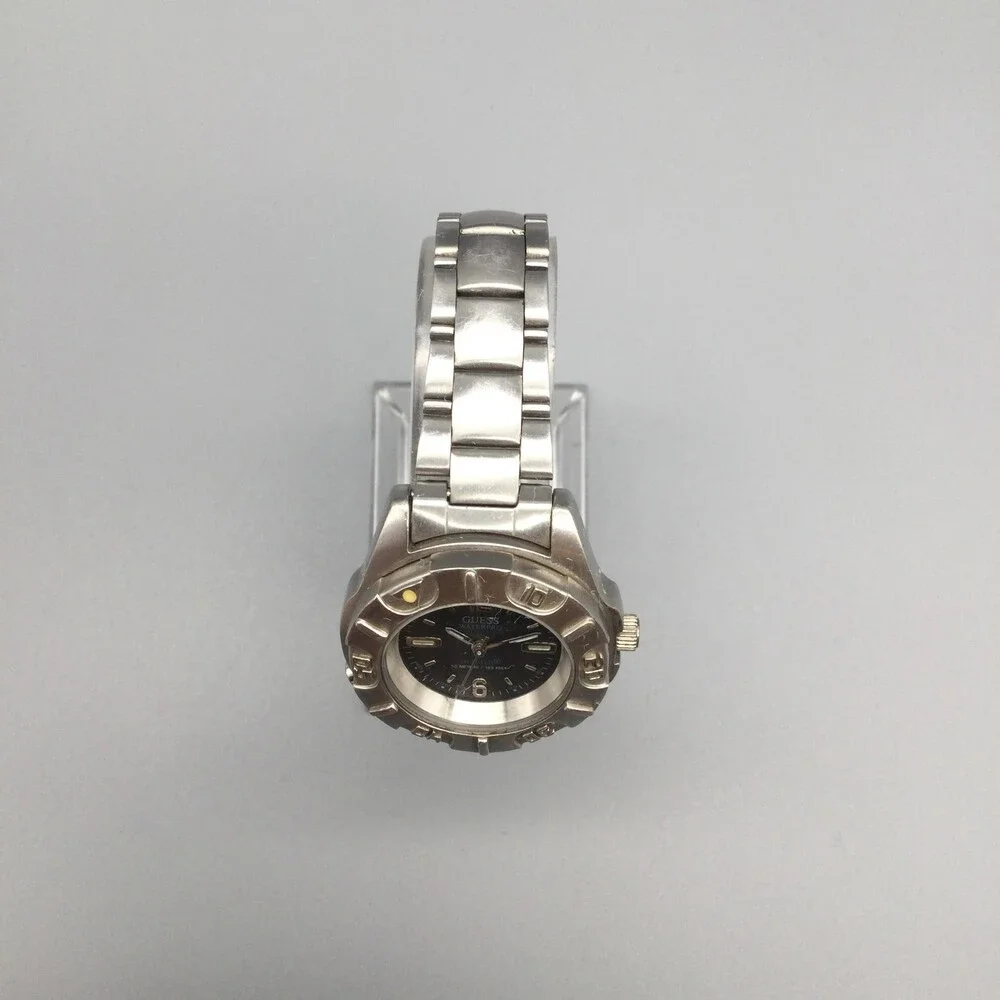 Vintage GUESS Womens Watch 27mm Silver Tone 1995 Black Dial New Battery 7